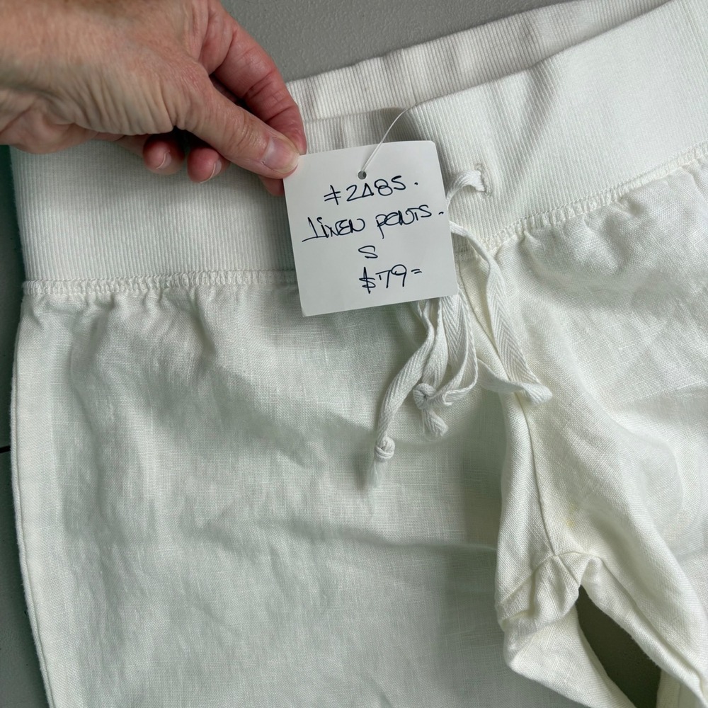 Elan White 100% Linen Wide Leg Pants Raw Fringe Hem Resort EBW-LL283 Small NWT - Picture 11 of 11